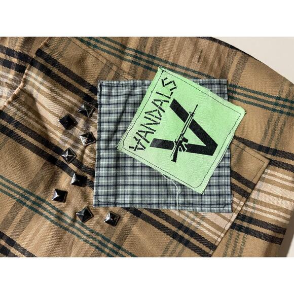 Handmade Vintage Tote Bag Punk Patch Indie Womens Brown Olive Oranges Interior - Picture 2 of 9